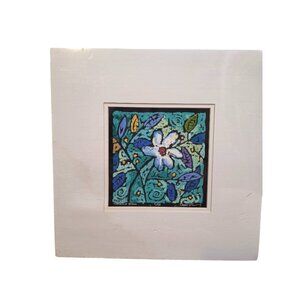 Signed Brett Varney Oil Pastel Turquoise Bloom 4/150 Limited Edition